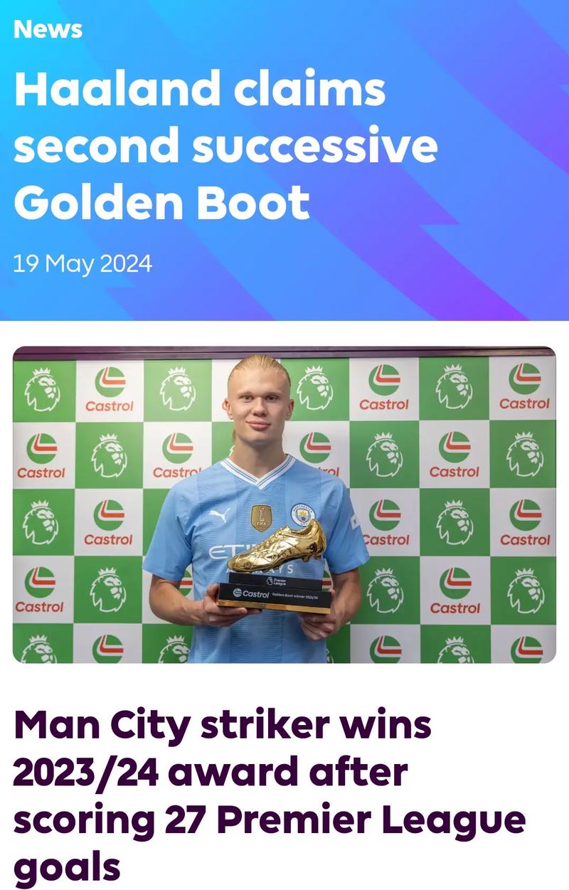 荣膺欧洲世预赛最佳射手,哈兰德社媒晒与奖杯合照