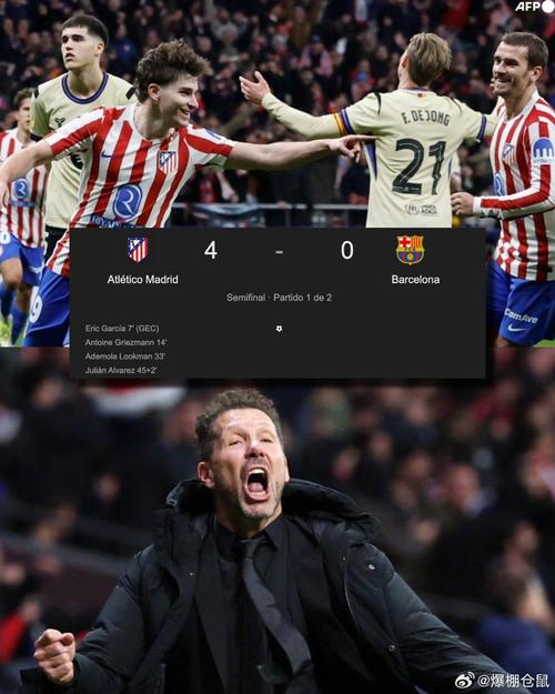 马竞连续21场欧冠淘汰赛主场不败遭巴萨终结，不过依然惊险晋级