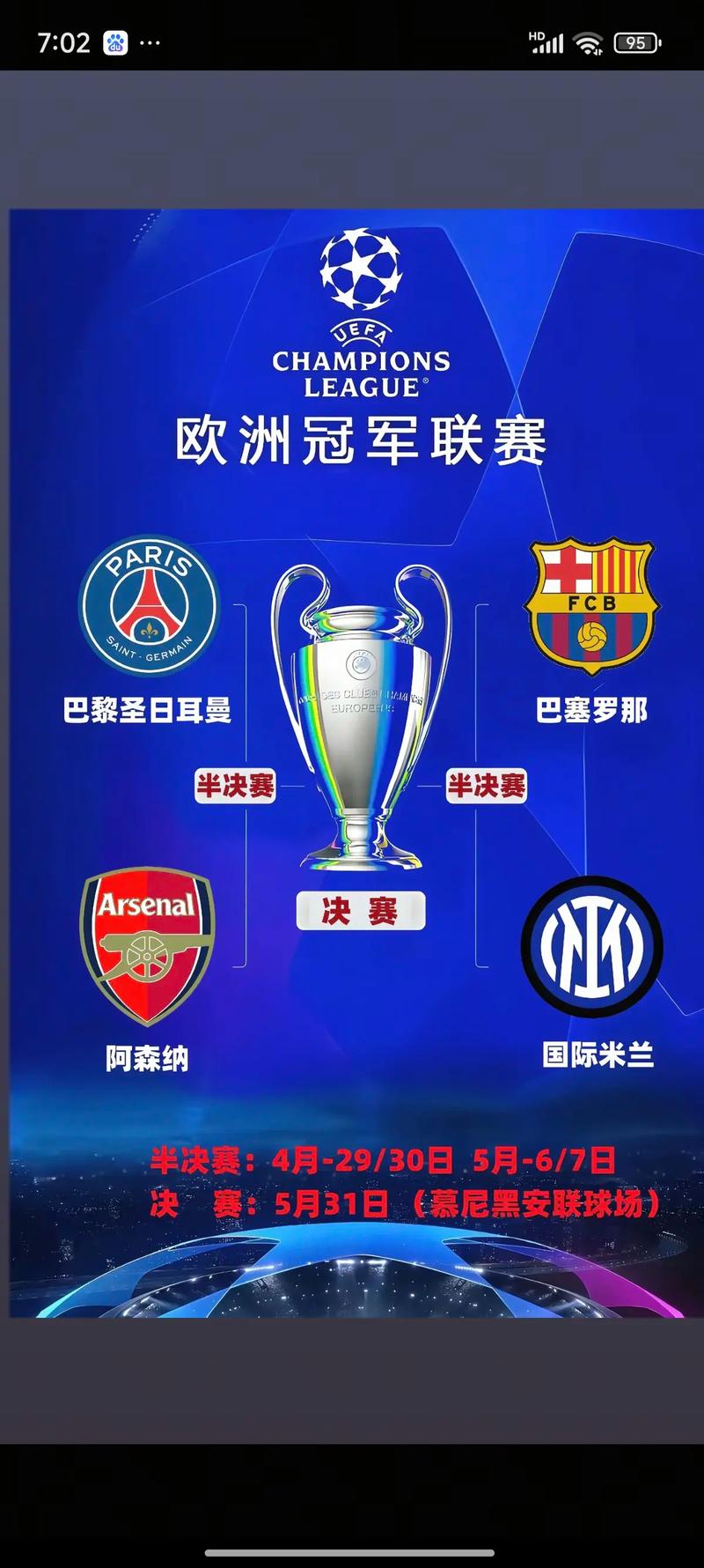 欧冠4强明晨揭晓！拜仁1球优势主场战皇马，阿森纳能否顺利过关？